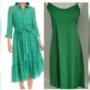 Women's Green Midi Dress - Classic A-Line Shirt Dress & Slip Dress Options